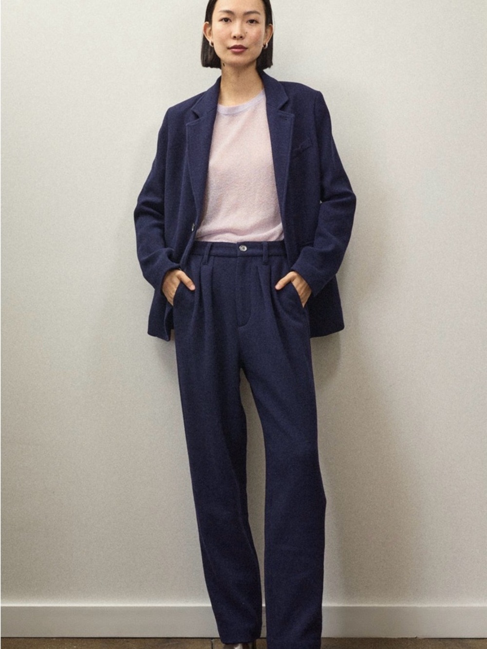Alex Mill Navy High-Rise Wide-Leg Trousers